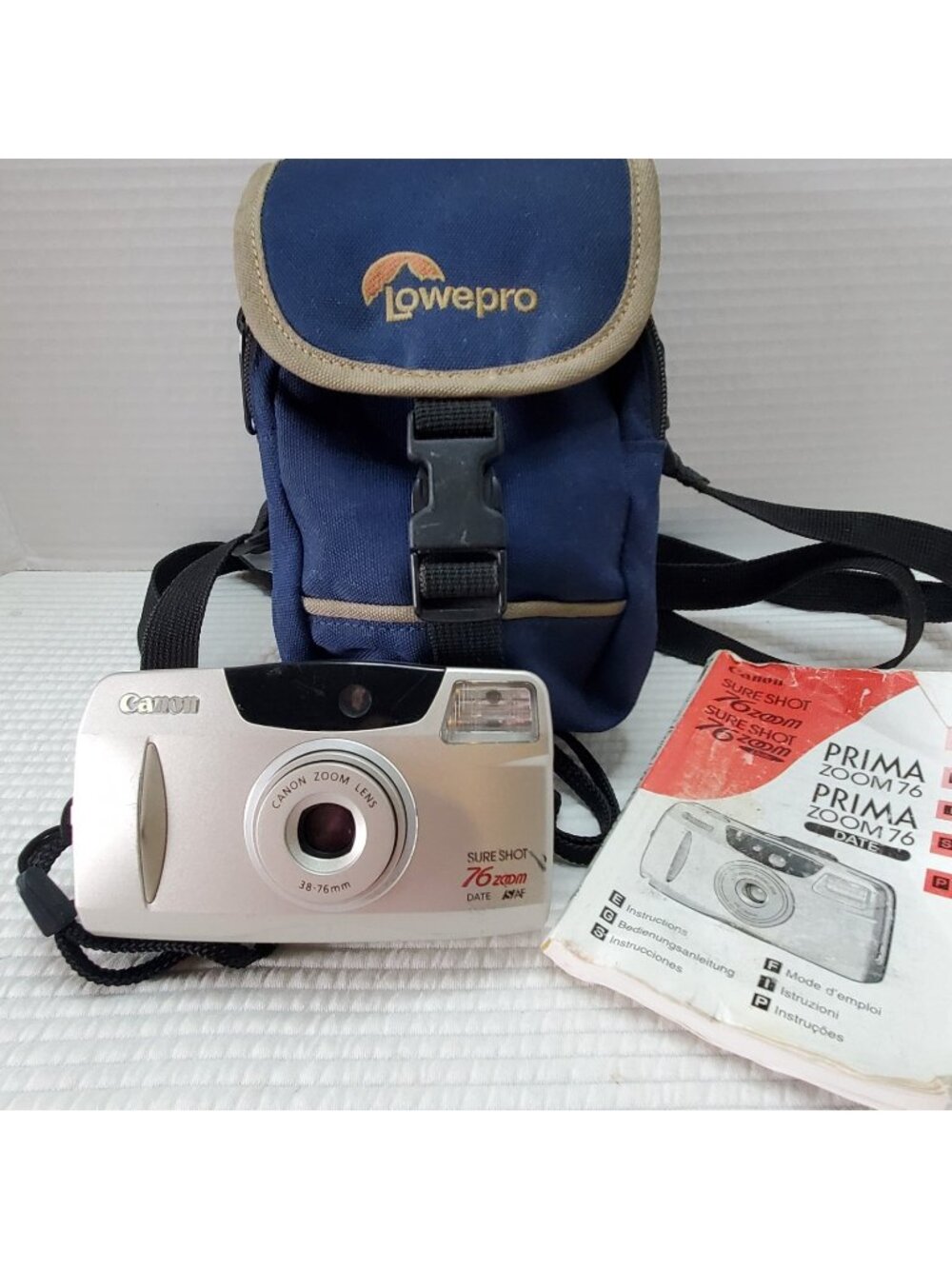 Canon Sure Shot Film Camera 76 Zoom Date Flash Manual Lowepro Case Strap